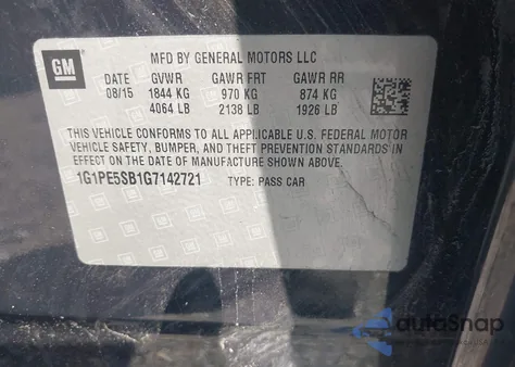 2016 Chevrolet Cruze Limited 1Lt Auto from USA, damaged, VIN 1G1PE5SB1G7142721